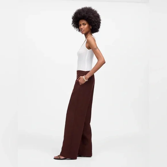 Madewell women’s The Easy Pull-On Pant 100% Linen brown Size M NWT - Picture 3 of 10